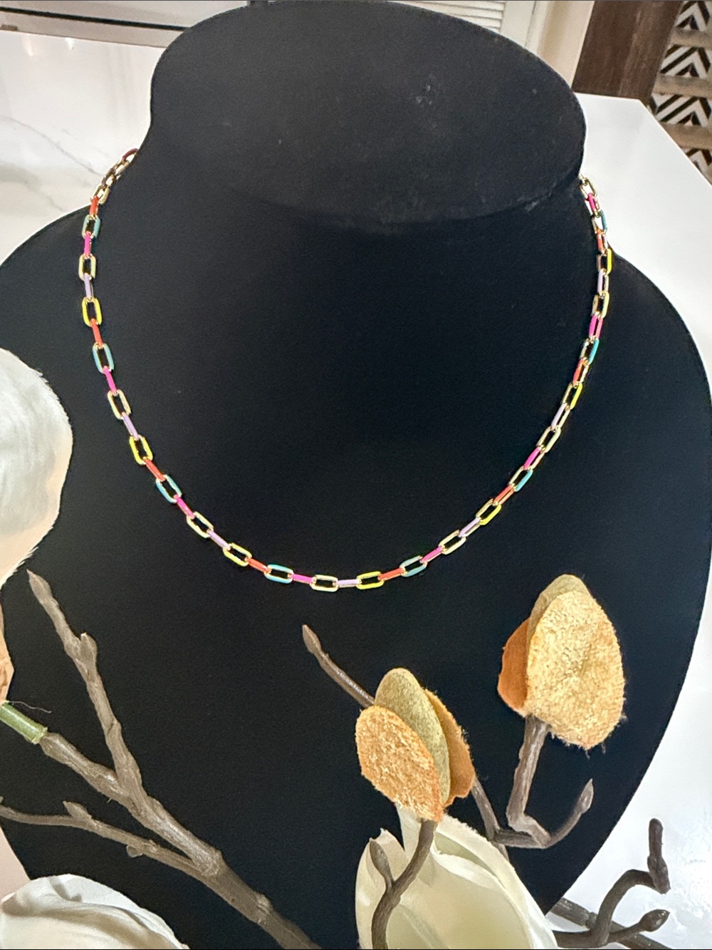 Multicolor Enamel Link Necklace - Bright Chain for Women